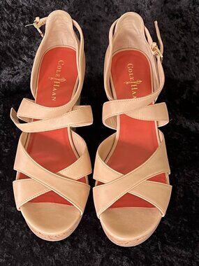 Cole Haan Marisa Nude/Biege Cork Jute Wedge Nike Air Leather Sandals 8B